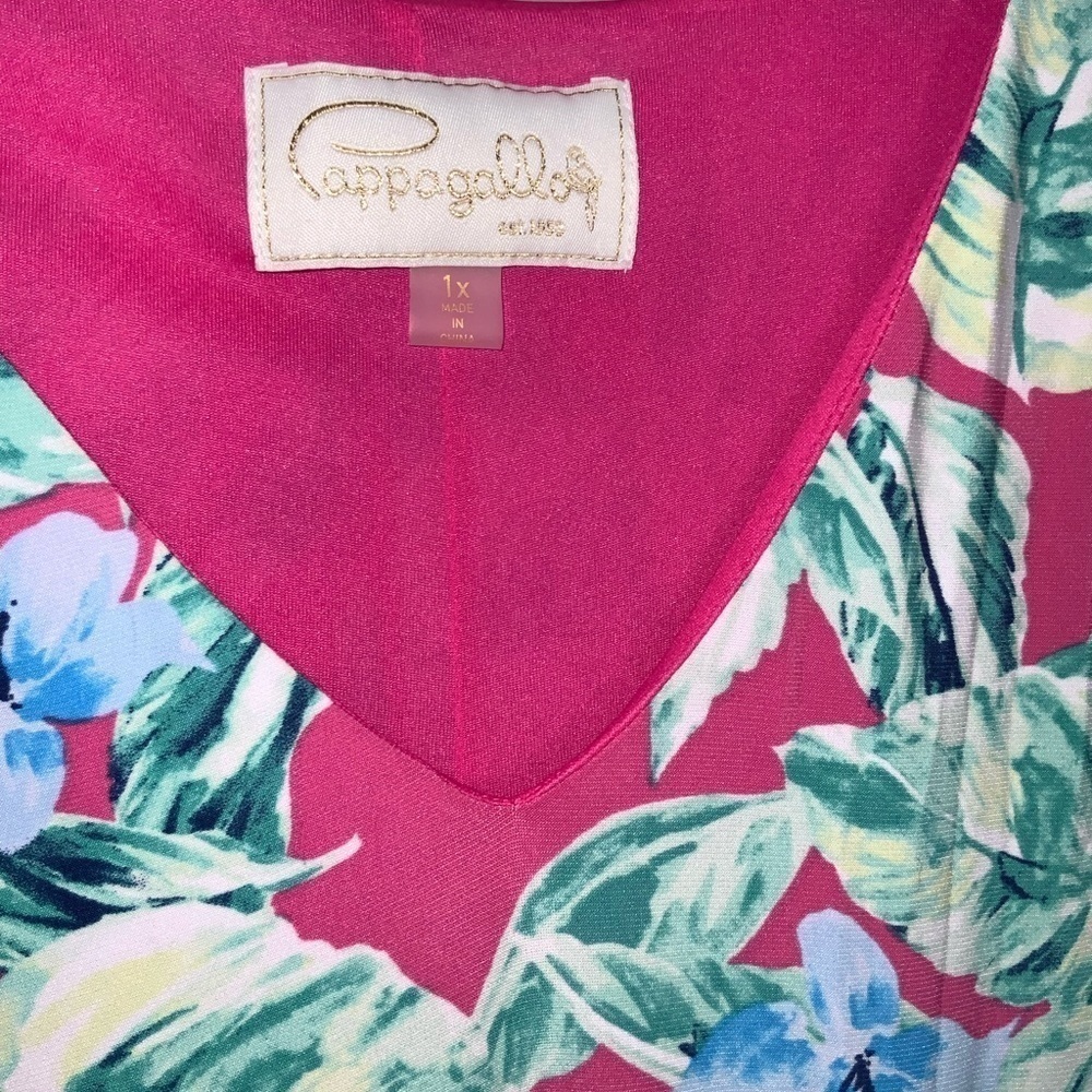 Pappagallo Sleeveless Plus Size Pink & Blue Tropical Floral V Neck Dress 1X - Picture 6 of 9